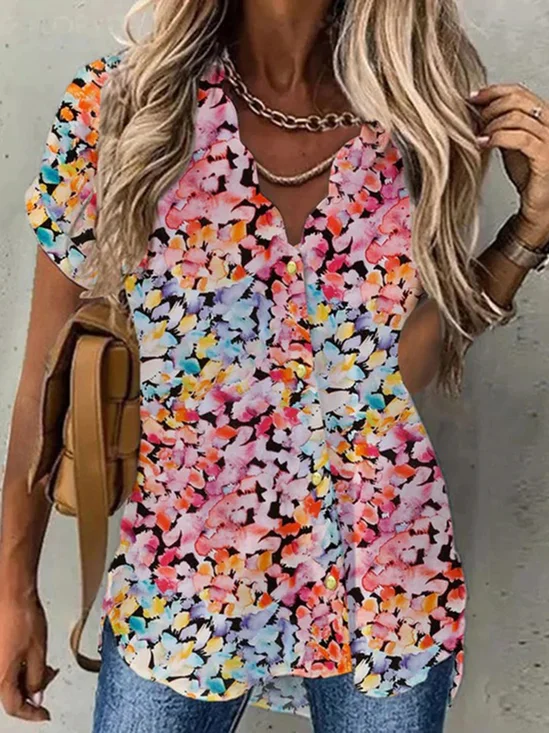 Casual Floral Buttoned Loosen Blouses