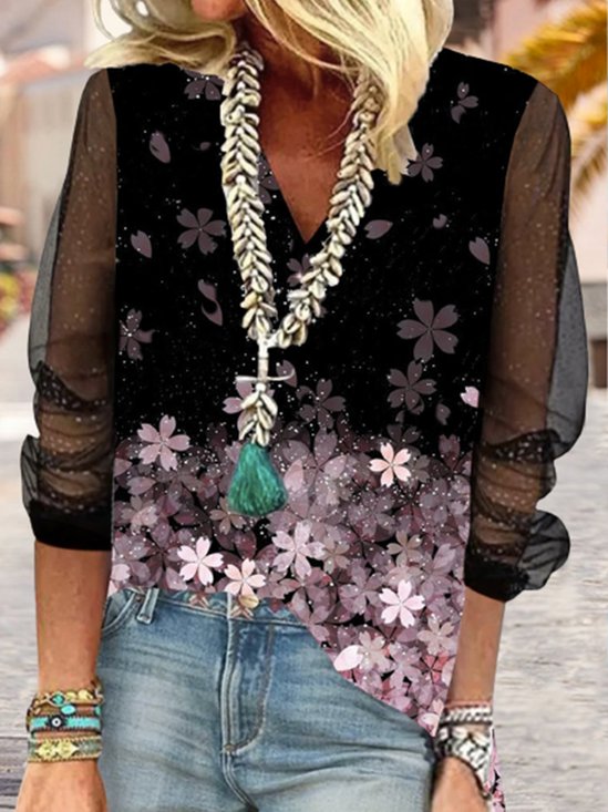 V Neck Fit Floral Tops