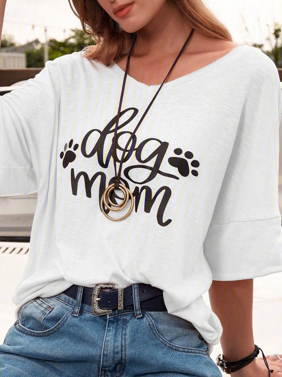 Casual V Neck Jersey Letter Auto-Clearance