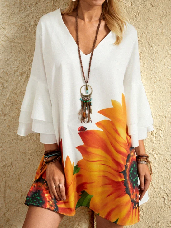 Loose V Neck Vintage Ruffled Sleeves Auto-Clearance