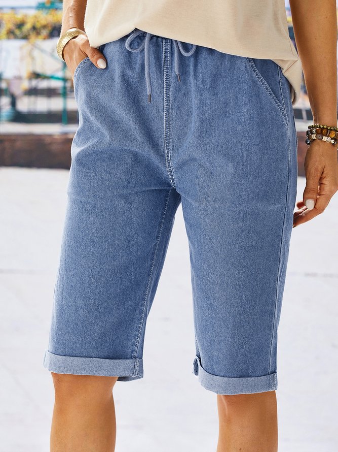 Denim Casual Solid Denim Shorts