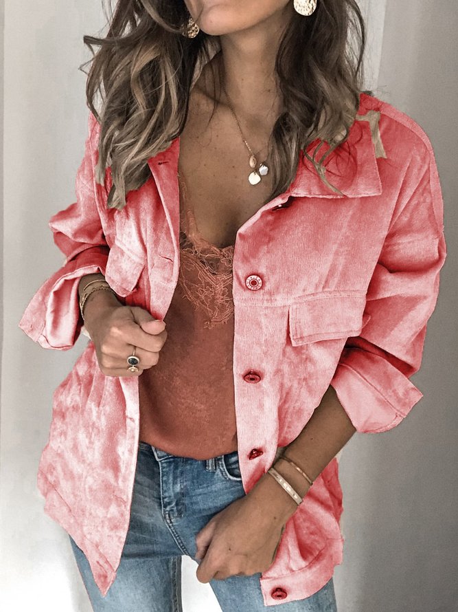 Shirt Collar Cotton Blends Casual Jackets
