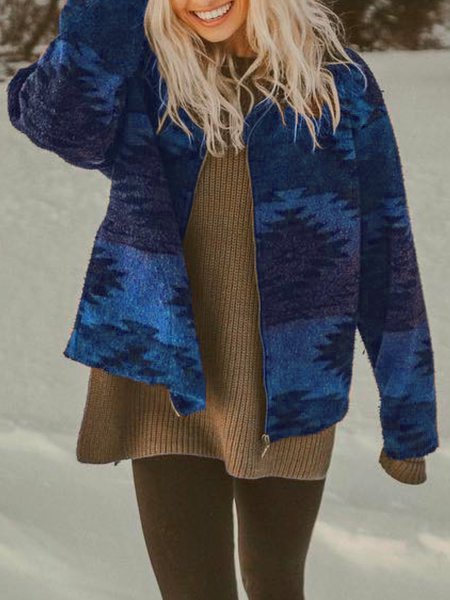 Loose Crew Neck Printed Coats