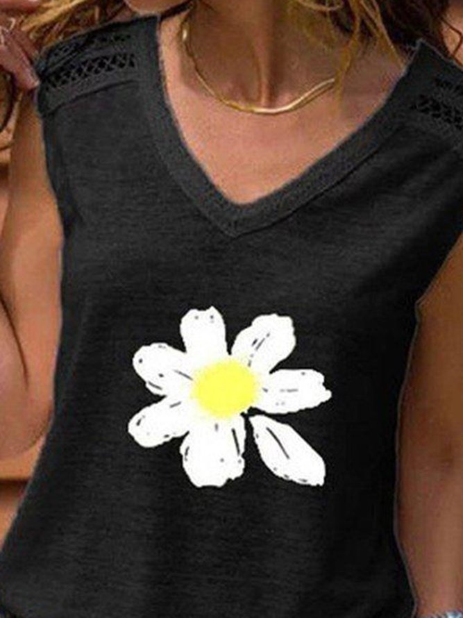 Floral Cotton-Blend Loose Vacation Tank & Cami