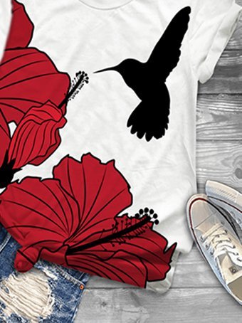 Cotton-Blend Loose Printed Casual T-shirt
