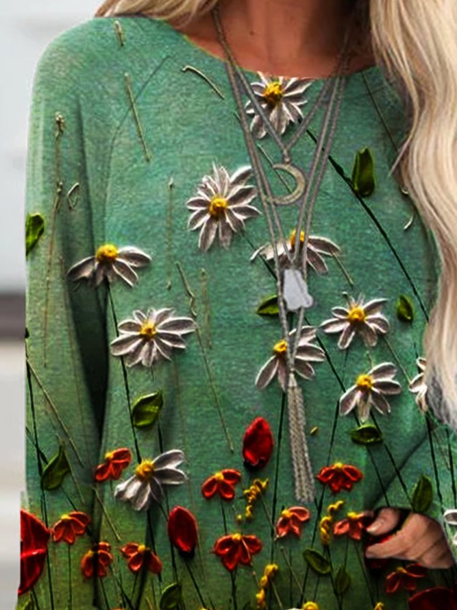 Floral Loosen Cotton Blends Sweatshirts &pullover