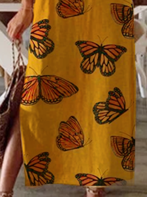 Loose V Neck Casual Floral Dresses