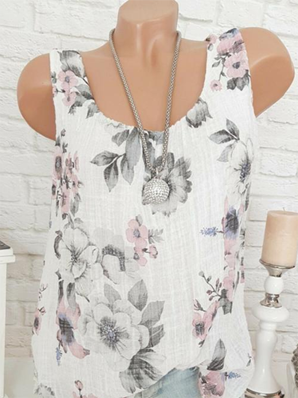 Printed Cotton-Blend Loose Vacation Tank & Cami