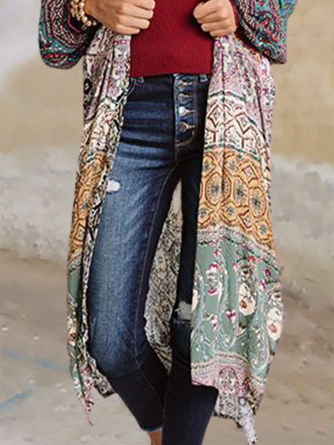 Shirt Collar Loose Printed Cardigans