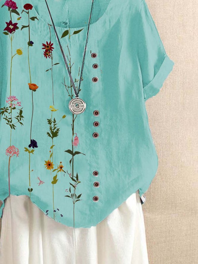 Loosen Cotton Blends Color Block Top