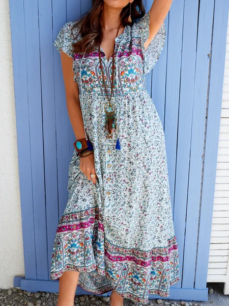 Loose Vacation Floral Cotton Maxi