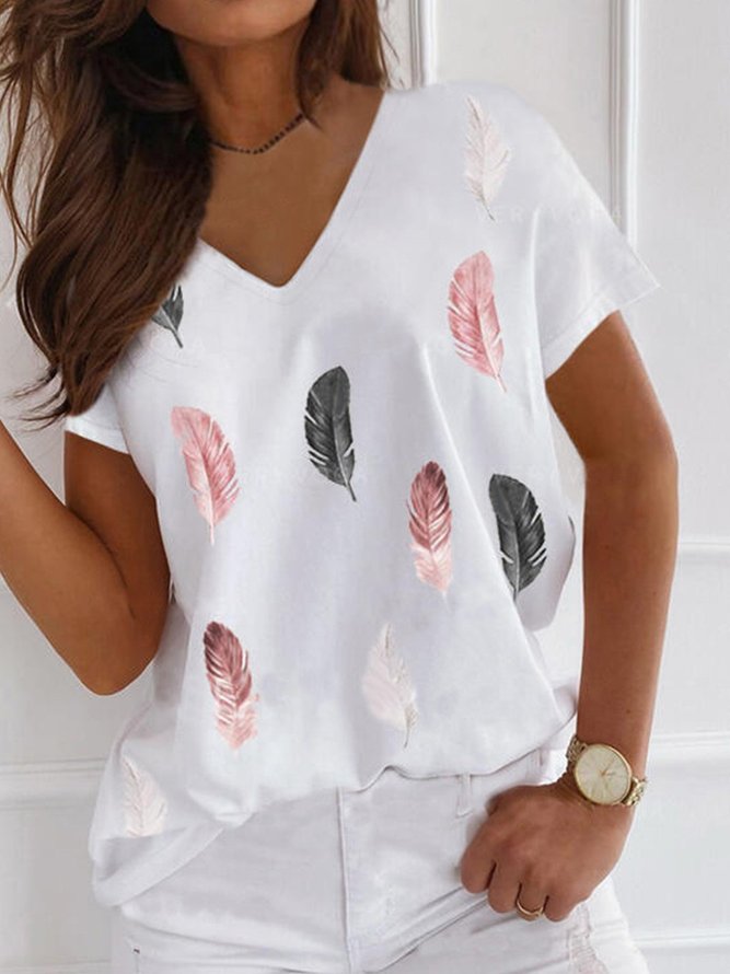 Casual Graphic V Neck T-shirt
