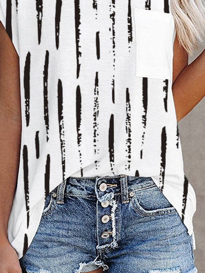 Striped Loosen Pockets Casual T-Shirts
