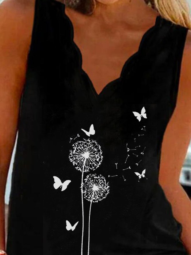 Regular Fit Dandelion Casual V Neck Tanks & Camis