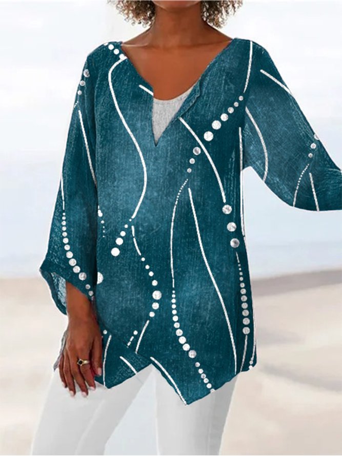 Loose Geometric V Neck Tops