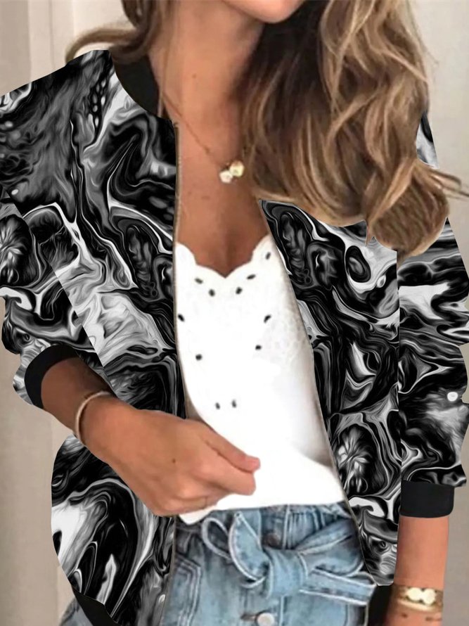 Casual Abstract Long Sleeve Outwears Jackets