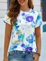 Crew Neck Floral Short Sleeve Casual T-Shirt