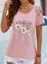 Floral Butterfly Printed Vacation Loosen Scoop Neckline Short Sleeve T-Shirt