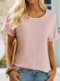 Short Sleeve Cotton-blend  Crew Neck  Casual Summer Pink Top