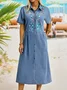 Casual Geometric Denim Short sleeve Woven Dress
