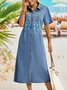 Casual Geometric Denim Short sleeve Woven Dress