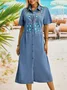 Casual Geometric Denim Short sleeve Woven Dress