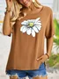 Summer casual retro small daisy printed short sleeve big round neck loose top