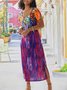 Floral-Print Ombre/tie-Dye Cotton Vintage Weaving Dress