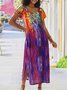 Floral-Print Ombre/tie-Dye Cotton Vintage Weaving Dress