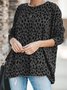 Leopard Round Neck Cotton Blends Casual Tops