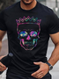 Loose Crew Neck Cotton-Blend Skull Men-T-Shirts