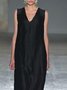 Solid V Neck Cotton-Blend Midi