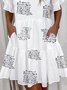 Casual V Neck Ruffled Sleeves Loose Cotton-Blend Midi