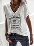 V Neck Cotton-Blend Casual Letter T-shirt