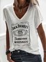 V Neck Cotton-Blend Casual Letter T-shirt