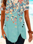 Vacation Floral Cotton Blends T-Shirts