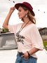 Casual V Neck Jersey Letter Auto-Clearance