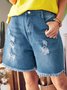 Blue Denim Pockets Simple Shorts