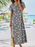 Summer casual retro little daisy printed short-sleeved V-neck dress