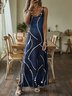 Geometric Casual Summer Spaghetti Micro-Elasticity Loose Long Sleeveless A-Line Dresses for Women