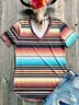 Multicolor Floral-Print Shift Casual Stripes T-shirt