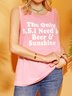 Pink Sleeveless Letter Round Neck Top